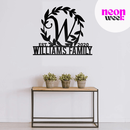 Handmade Metal Sign Wreath Monogram - Neon Week